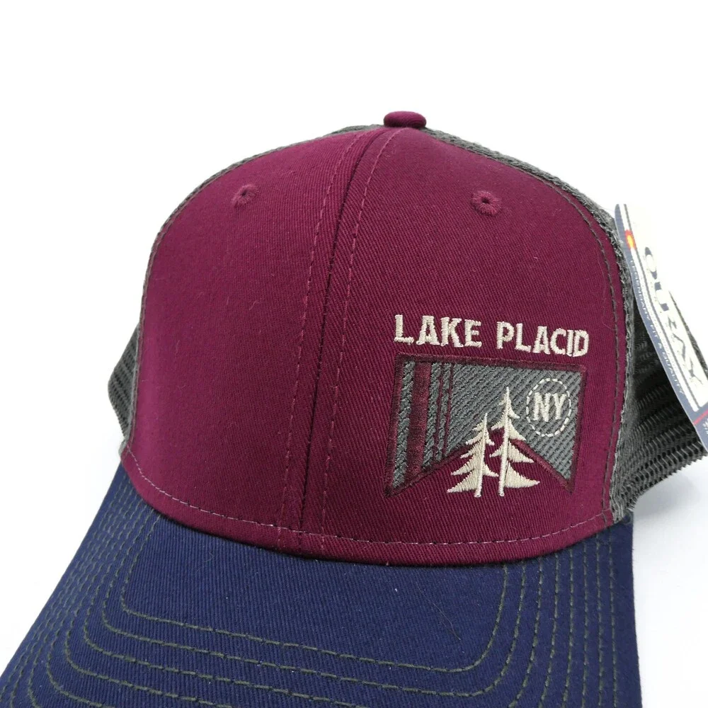 Lake Placid Hat Mens One Size Red‎ Snapback Trucker Mesh New York Nature Ski New